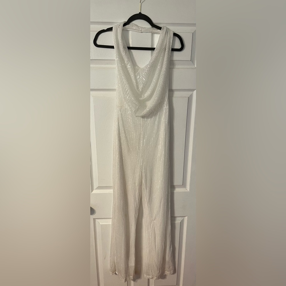 Elegant White Sequin Jumpsuit
